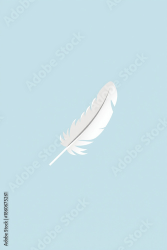 Minimal Flat Art Of A Feather Floating In The Air Gentle Curve Light Blue Gradient Background