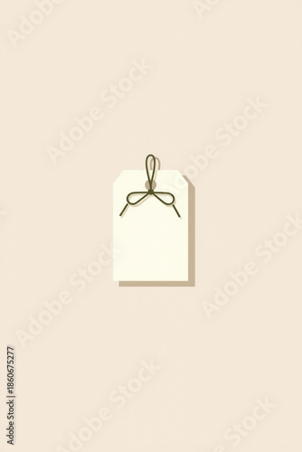Minimal Flat Art Of A Gift Tag Tied With A String Cream And Beige Color Palette