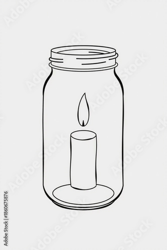 Minimal Line Art Of A Candle In A Glass Jar Clean Outline