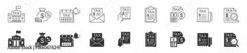 Tax  Icons Set, Tax Invoice, Receipt and Calculator Symbols, Finance Accounting Concept, Vector Illustration .