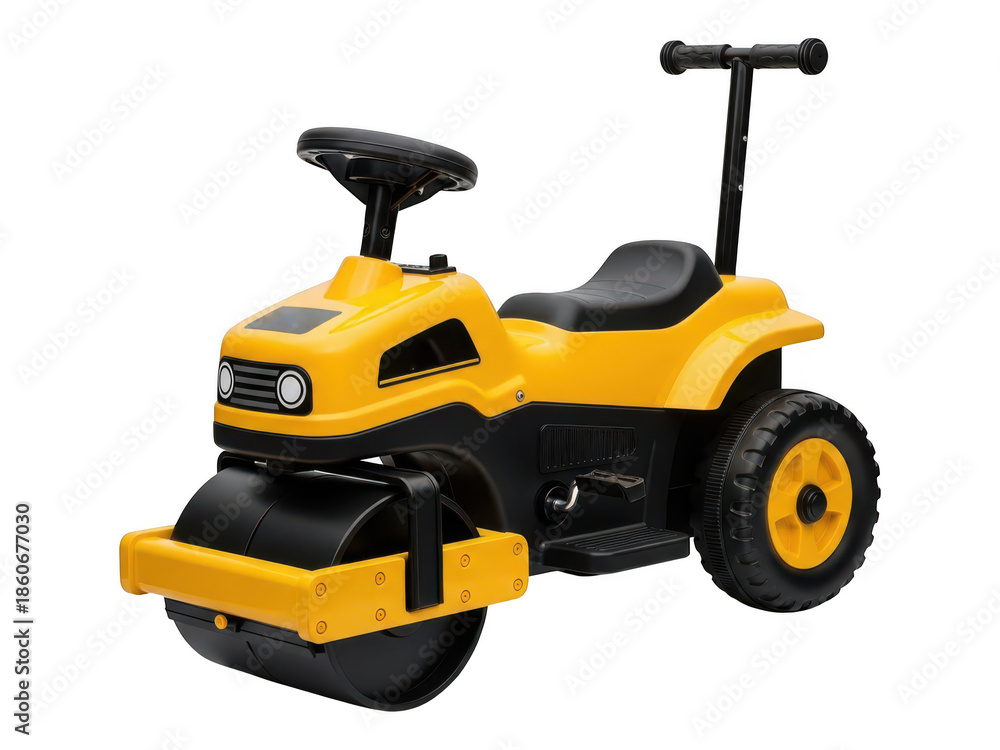 Fototapeta premium Toy steamroller on transparent background, children's construction vehicle