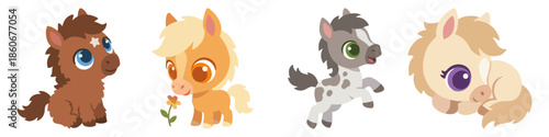 Baby foal with exaggerated cuteness Flat Vector Illustration on Transparent Background