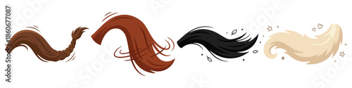 Horse tail swishing playfully Flat Vector Illustration on Transparent Background