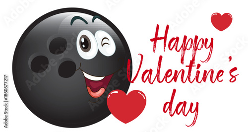 Happy Valentine’s Day bowling design featuring love phrase, hearts, bowling ball and pins. Perfect for couples and bowling lovers.