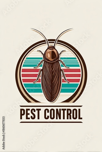 Retro pest control badge logo illustration featuring a detailed insect design with vibrant colors and circular background, ideal for pest management branding and marketing materials