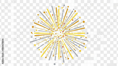 Celebration Burst Gold Silver Lines Dots Vector on Transparent Background