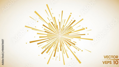Golden Abstract Burst Radiating Lines on Light Background Vector Illustration