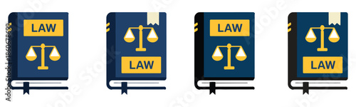 Illustrations of law books featuring the scales of justice icon, symbolizing legal knowledge
