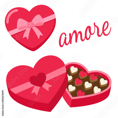 Heart-shaped box of chocolates with assorted sweets. Concept for Valentine's day and wedding, symbolizing love and affection. Vector isolated