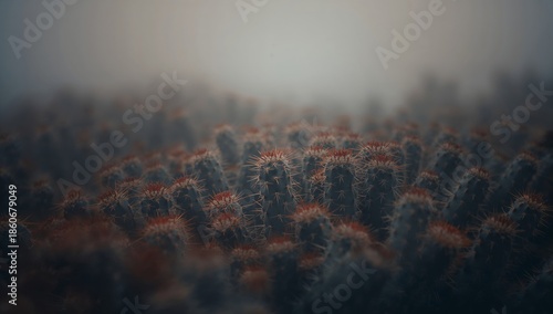 Various Small Cacti Grow Closely Together in a Blurred Setting During Dayligh...