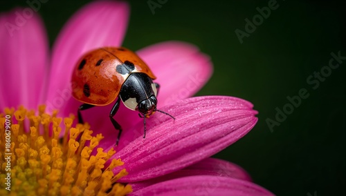 Ladybug on Pink Flower Petal in Garden Under Natural Light