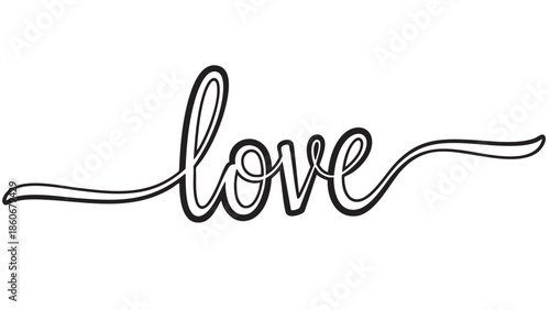Elegant cursive love text with a decorative swirl design