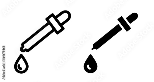 Dropper bottle Icon collection in filled and stroke style.