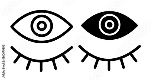 Eyes open and closed Icon collection in filled and stroke style.