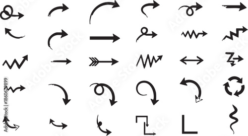 Collection of hand drawn arrows and directional symbols