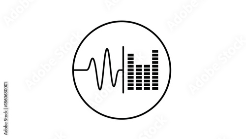 Circular black audio waveform and equalizer logo on isolated white background.
