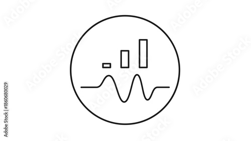 Minimalist Sound Wave and Equalizer Bars Icon in Circle on Isolated White Background