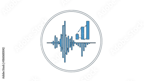 Circular blue audio waveform and equalizer logo on isolated white background.