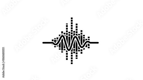 Minimalist Audio Sound Wave Graphic with Compact Waveform and Vertical Equalizer Bars, Isolated White Background