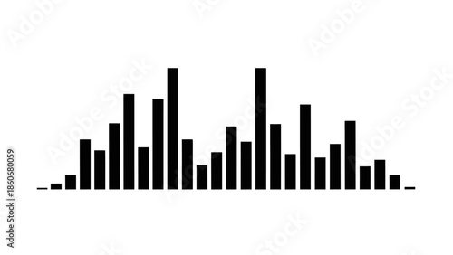 Simple Dynamic Bar Audio Equalizer Graphic Showing Varied Sound Levels, Isolated White Background