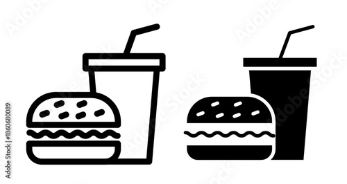 Hamburger and soft drink cup Icon collection in filled and stroke style.