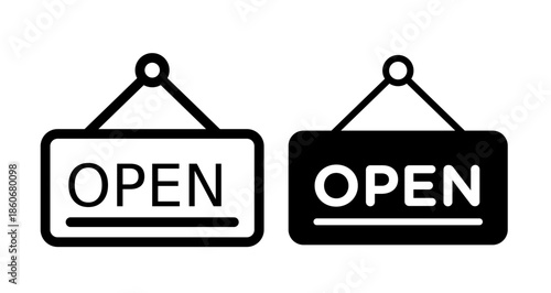 Hanging sign Icon collection in filled and stroke style.