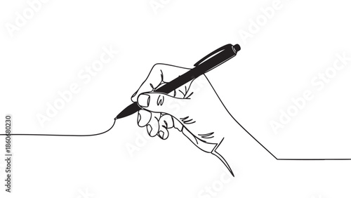 Handdrawn illustration of a hand writing with a pen