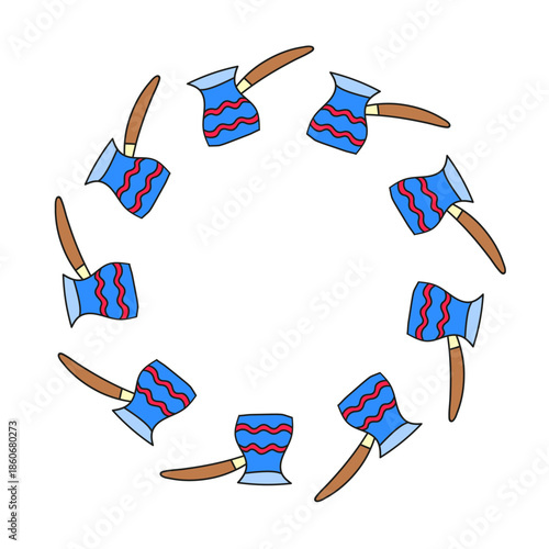 Cute round frame with Turkish coffee pot cezve isolated on white background.