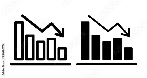 Loss bar chart Icon collection in filled and stroke style.