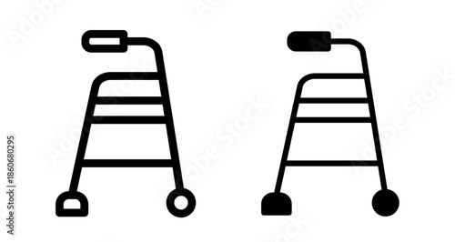 Medical walker Icon collection in filled and stroke style.