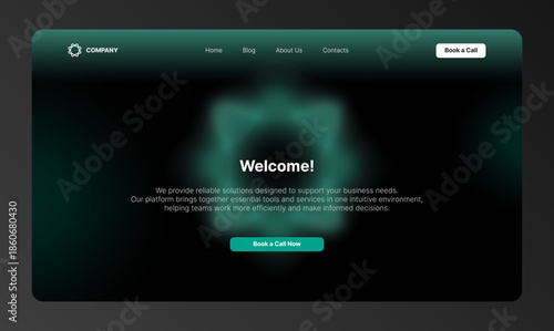 Abstract business and financial technology concept welcome page in black and green color palette. Modern corporate design representing analytics, artificial intelligence, investment, and growth.