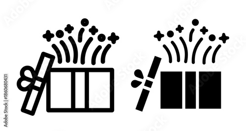 Open gift box Icon collection in filled and stroke style.