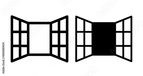 Opened window Icon collection in filled and stroke style.