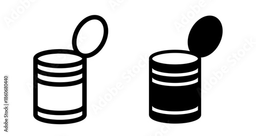 Open tin can Icon collection in filled and stroke style.
