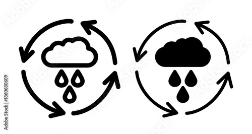 Rainwater harvesting Icon collection in filled and stroke style.
