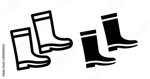 Rubber Boots Icon collection in filled and stroke style.