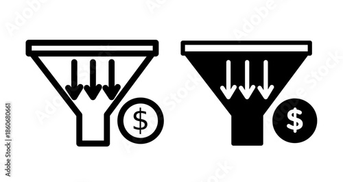 Sales funnel Icon collection in filled and stroke style.