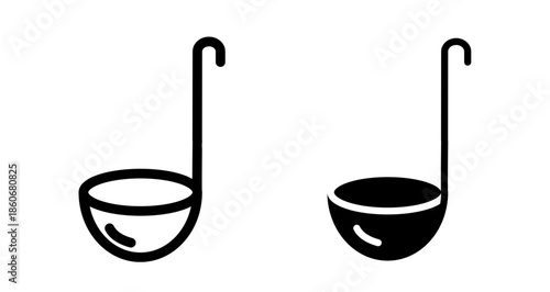 Soup ladle Icon collection in filled and stroke style.