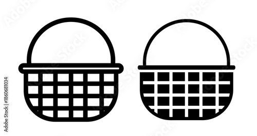 Wicker basket Icon collection in filled and stroke style.