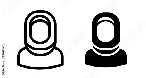 Woman wearing hijab Icon collection in filled and stroke style.