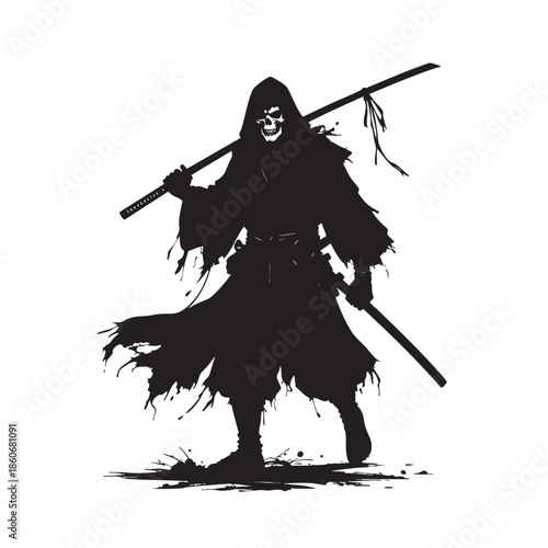 Silhouette of a grim reaper holding a scythe