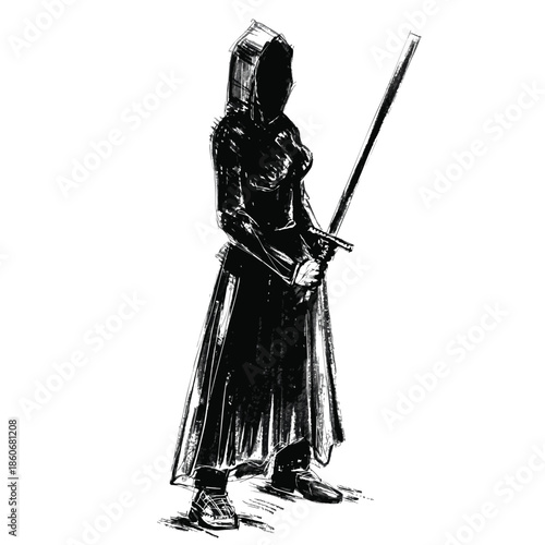 Medieval knight in armor holding a sword