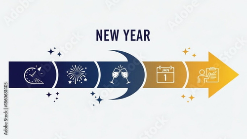New Year Celebration Timeline Infographic with Countdown and Goals