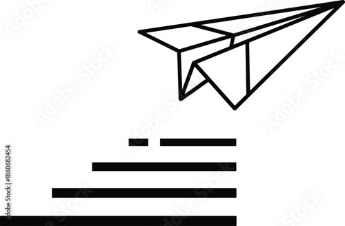 Paper airplane launch icon, message sending concept, startup communication symbol, idea delivery, minimal line business vector illustration