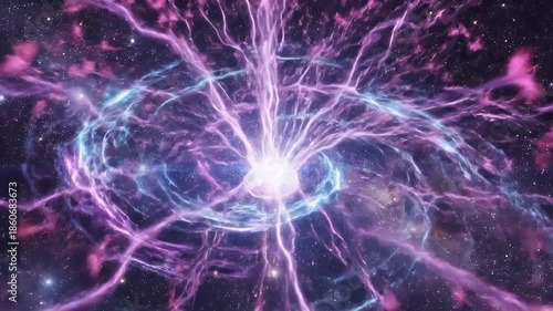 Vibrant Energy Explosion in Cosmic Space with Sparkling Lights and Dynamic Patterns