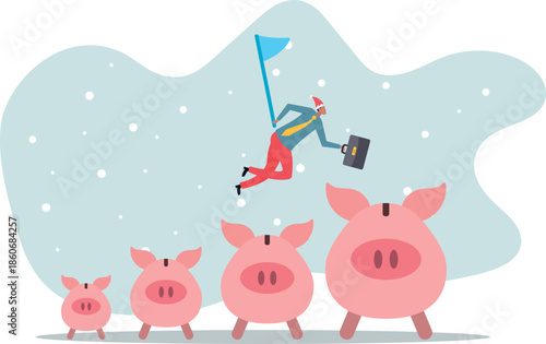 Investment and savings growth, salary or profit increase, making more money and collect more wealth .about a man and his life.