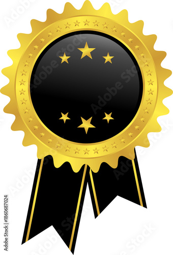 Golden Rosette Award Medal with Dark black Center and Black Ribbons