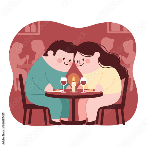 Sweet vector illustration of a happy couple on a romantic candlelit dinner date, perfect for valentine's day, anniversary, and love-themed designs
