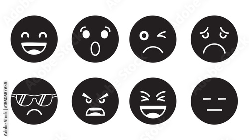 Collection of expressive cartoon emoticons showing various emotions and reactions