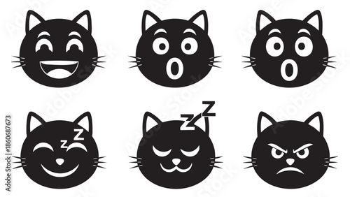 Collection of expressive cute cartoon cat emojis on transparent background